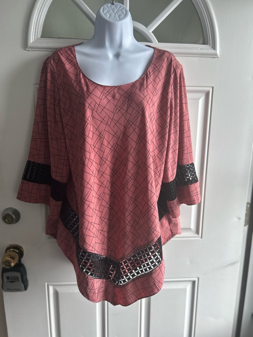 Avanti Women’s Pink Geometric Scoop Neck Top with Black Trim  Top1